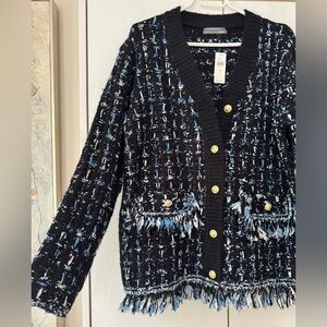 NWT Size S (P2P 22") - By Anthropologie Tweed Fringe Cardigan (Chanel Vibe)